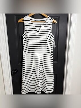 croft & barrow White and Black Striped V‑Notch Sleeveless Midi Dress